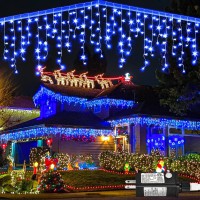 132Ft Christmas Icicle Lights Outdoor Decoration, 1280 Led Fairy Hanging String Lights With 240 Drops, 8 Modes Plug In Waterproof Timer Memory For Holiday Wedding Party Window Garden Decor (Blue)