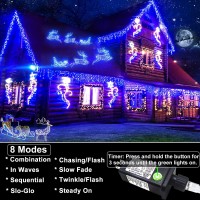 132Ft Christmas Icicle Lights Outdoor Decoration, 1280 Led Fairy Hanging String Lights With 240 Drops, 8 Modes Plug In Waterproof Timer Memory For Holiday Wedding Party Window Garden Decor (Blue)