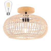 Hxmls Ceiling Light Fixture,Semi Flush Mount Ceiling Light, Rattan Lampshade Wicker Bamboo Farmhouse Light Fixtures With Rattan Shade For Bedroom Hallway Dining Room Bathroom Corridor Passway 1Pack