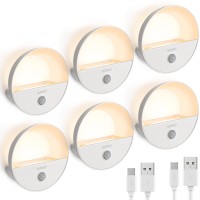 Auraxy Rechargeable Battery Night Light, Motion Sensor Night Light, Led Warm White Magnetic Stick-On Motion Sensored Hallway Light, With Dusk To Dawn Sensor For Stairs, Wall, Closet, Cabinet (6 Pack)