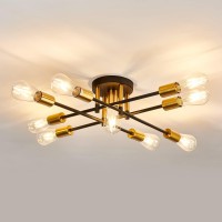 Uofus9- Light Semi Flush Mount Ceiling Light Fixture Matte With E26 Base Modern Black And Gold Chandelier Mid Century Ceiling Lamp For Farmhouse Hallway Kitchen Dining Room Bedroom Bathroom