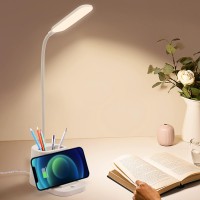 Iiosuyui Desk Lamp For Home Office, Wireless Charger Led Desk Light With Usb Charging Port, 3 Modes Table Lamp With Pen Holder Phone Holder, Desk Lamps For Students Kids