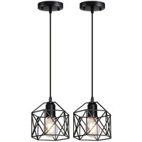 2 Pack 1 Light Vintage Hanging Light Pendant Light Fixture Farmhouse Basket Cage Hanging Ceiling Light