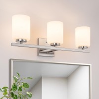 Mirrea 22In 3Light Modern Bathroom Vanity Light With Etched White Glass Shades Brushed Nickel Finished Light Fixture