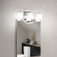 Mirrea 22In 3Light Modern Bathroom Vanity Light With Etched White Glass Shades Brushed Nickel Finished Light Fixture