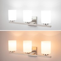 Mirrea 22In 3Light Modern Bathroom Vanity Light With Etched White Glass Shades Brushed Nickel Finished Light Fixture