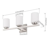 Mirrea 22In 3Light Modern Bathroom Vanity Light With Etched White Glass Shades Brushed Nickel Finished Light Fixture