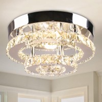 Cainjiazh Mini Chandelier Led Crystal Ceiling Light 2 Layers Round Flush Mount Ceiling Light Modern Chandelier Lighting For Hall