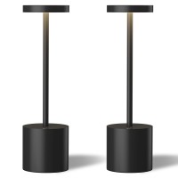 Led Cordless Table Lamps Set Of 2,Portable Rechargeable 5000Mah Outdoor Table Lamp,Metal Stepless Dimmable Battery Powered Lamp, Table Light For Outside/Patio/Restaurant/Bedroom/Home.(Black)