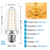 Szhzs E26 10W Led Corn Bulb 100W Equivalent Incandescent, Standard Medium E26 Base Chandelier Light Bulbs 1000Lumens, Non-Dimmable Bulb Warm White For Indoor Home Household Lighting 2-Pack