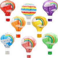 Rainbow Hanging Hot Air Balloon Paper Lanterns Set Party Decoration Christmas Wedding Birthday Party Decor Gift 12 Inch Pack