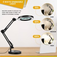 Magnifying Glass With Light And Stand - 2-In-1 Stepless Dimmable Led Magnifying Desk Lamp With Clamp - 3 Color Modes Lighted Magnifier Lens Swivel Arm Light For Reading, Craft, Close Works