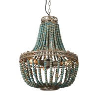 Firvre 3-Lights Wood Beaded Chandelier Rustic Vintage Farmhouse Pendant Light Boho Light Fixtures Bohemia Blue Beach Ceiling Light For Living Room Bedroom Kitchen Island