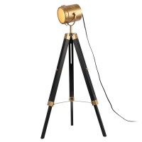 Mordern Industrial Tripod Floor Lamp For Living Room, Bedroom Office, Vintage Gold Brass Standing Reading Light Floor Lamp With Camera Tripod Wood, Rotatable Nautical Spotlight Floor Lamp Black