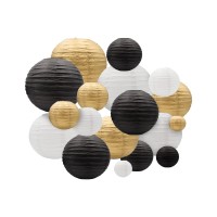 Round Chinese Paper Lantern, 18Pcs Paper Lanterns Decorative, Hanging Paper Lanterns Decoration For Weddings, Graduation, Birthdays, Parties And Events, Assorted Sizes (Black/Gold/White)