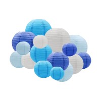 Round Chinese Paper Lantern, 16Pcs Paper Lanterns Decorative, Hanging Paper Lanterns Decoration For Weddings, Graduation, Birthdays, Parties And Events, Assorted Sizes (Color: Blue/White)