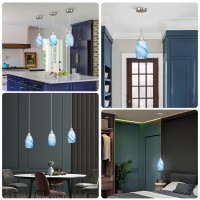 Viinew Mini Glass Pendant Light 1Pack With Handblown Blue Marble Art Oval 472 Glass Lamp Ceiling Hanginglight For Dining Roo