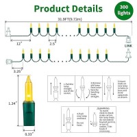 Lamphome Superbright Extendable Yellow Christmas Lights Decoration 300 Lights 638Ft2Pk Of 150L Ul Certified Mini Bulb String