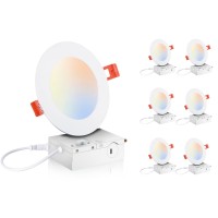 Cloudy Bay 6 Pack 4 Inch 5Cct Ultra-Thin Led Recessed Ceiling Light With Junction Box,2700K/3000K/3500K/4000K/5000K Selectable,10W Dimmable Canless Downlight,650Lm High Brightness