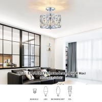 Mexo Farmhouse Crystal Round Semi Flush Mount Modern Close To Ceiling Light Fixture Cylinder Drum Shade Ceiling Lights 3Lt Ceil