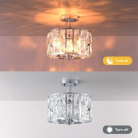 Mexo Farmhouse Crystal Round Semi Flush Mount Modern Close To Ceiling Light Fixture Cylinder Drum Shade Ceiling Lights 3Lt Ceil