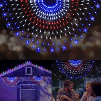 Miniao American Flag Lights 243 Leds Red White And Blue Lights Half Fan Flag Light Waterproof Us Flag Lights For Yard Garden