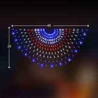 Miniao American Flag Lights 243 Leds Red White And Blue Lights Half Fan Flag Light Waterproof Us Flag Lights For Yard Garden