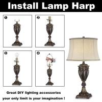 10 Inch Lamp Shade Holder Kit With Lamp Finial Caps, 2 Set [Heavy Duty] Lamp Harp Holder For Table And Floor Lamps (Antique Brass)