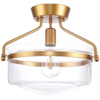 Heircido Flush Mount Ceiling Light Fixtures Gold, 13.5 Inch Metal Ceiling Light Fixtures, Farmhouse Close To Ceiling Light Fixtures With Clear Glass