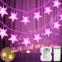 Echosari Star String Lights Battery Operated, 50 Led Pink Star Lights 16.4 Ft Color Changing With Remote For Kids Bedroom Wedding Party Dec