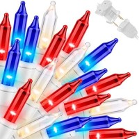 Lamphome Patriotic String Lights Red White Blue Mini Lights With White Wire 196Ft 100 Count Ul Certified String Lights For