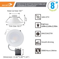 Run Bison 8 Inch Recessed Led Commercial Downlight With Jbox Wattage Adjustable 162127W 3 Color Selectable 3000K5000K 120