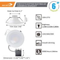 6 Inch Recessed Led Commercial Downlight With Jbox Wattage Adjustable 121620W 3 Color Selectable 3000K5000K 120277V 010V