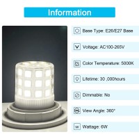 Mini Led E26 Bulb 6W Replacement 40W-60W Refrigerator Lamp Daylight White 5000K 800Lm Ac100-265V Compact Corn T10 Fridge Light Medium Screw Base Non-Dimmable Freezer Appliance Waterproof (Pack Of 1)