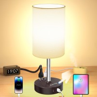 Bedside Lamp Touch Control Table Lamp With Usb C A Charging Port 2Ac Outlet 3 Way Dimmable Bedside Nightstand Lamps With Rou