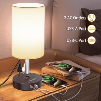 Bedside Lamp Touch Control Table Lamp With Usb C A Charging Port 2Ac Outlet 3 Way Dimmable Bedside Nightstand Lamps With Rou