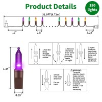 Lamphome Superbright Extendable Orange Purple And Green Halloween Lights Decoration 150Lights 319Ft Ul Certified Mini Bulb Str