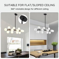 Crossio Modern Linear Chandelier Black Hanging Pendant Light With Milky White Glass Globe Lampshade Mid Century Sputnik Pendant