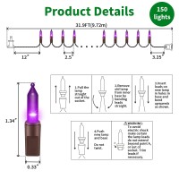 Lamphome Superbright Extendable Purple Christmas Lights Decoration 150Lights 319Ft Ul Certified Mini Bulb String Lights Set Fo