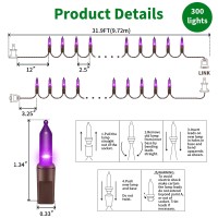 Lamphome Superbright Extendable Purple Halloween Lights Decoration 300Lights 638Ft2Pk Of 150L Ul Certified Mini Bulb String