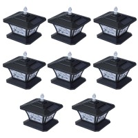 Solar Post Cap Lights Warm White/Red/Green/Blue 4 Lighting Mode, 15 Lumens 1000Mah Battery Ip54 Waterproof, Fits 3.5X3.5 4X4 4.5X4.5 5X5 Fence Post Lights Solar Powered Outdoor Lights, Black (8 Pack)