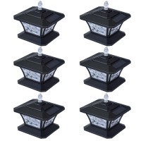 Solar Post Cap Lights Warm White/Red/Green/Blue 4 Lighting Mode, 15 Lumens 1000Mah Battery Ip54 Waterproof, Fits 3.5X3.5 4X4 4.5X4.5 5X5 Fence Post Lights Solar Powered Outdoor Lights, Black (6 Pack)