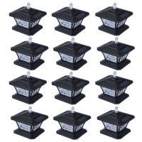 Solar Post Cap Lights Warm White/Red/Green/Blue 4 Lighting Mode, 15 Lumens 1000Mah Battery Ip54 Waterproof, Fits 3.5X3.5 4X4 4.5X4.5 5X5 Fence Post Lights Solar Powered Outdoor Lights, Black (12 Pack)