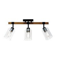 Globe Electric 57502 3-Light Track Lighting, Faux Wood, Matte Black Accents, Clear Glass Shades, Ceiling Light, Track Lighting Kit, Bar Light Fixture, Track Ceiling Light, E26 Base, Bulb Not Included