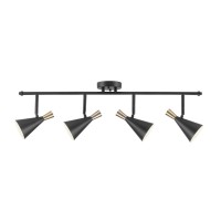 Globe Electric 59980 Aurora 4-Light Track Lighting, Matte Black, Brass Accents