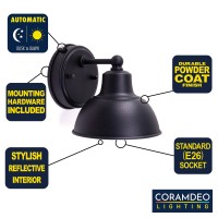 Coramdeo Oakhouse Dusk To Dawn 6 Barn Light Outdoor Farmhouse Porch Wall Fixture In Black Finish White Reflective Interior