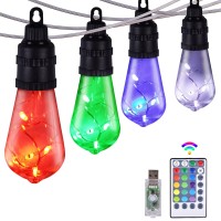 Outdoor String Lights Color Changing 54Ft Lights With 15 Edison Plastic Bulbs, String Lights For Outside, Waterproof Hanging Lights For Patio, Gardens, Weddings, Parties And Backyard Decor(16 Color)