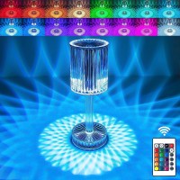 Zcwzmw Crystal Table Lamp 16 Color Changing Touch Crystal Lamp, 3D Diamond Acrylic Cordless Table Lamp With Remote Control Bedside Nightstand Lamp For Living Room Bedroom Wedding Decorations