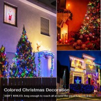 Zhouduidui Christmas Lights Outdoor, 800Led 330Ft Multicolor String Lights 8 Modes Timer Plug In Waterproof Indoor Outdoor Christmas Lights For Christmas Wedding Garden Yard Party Tree Decoration