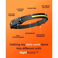 Nightbuddy The Original Led Headlamp Rechargeable Flashlight For Adults Camping Essentials Backpacking Lights 4X Brighter Other Headlight Headband Lamp 5 Light Modes Hiking Gear Must Haves (Headlamp)